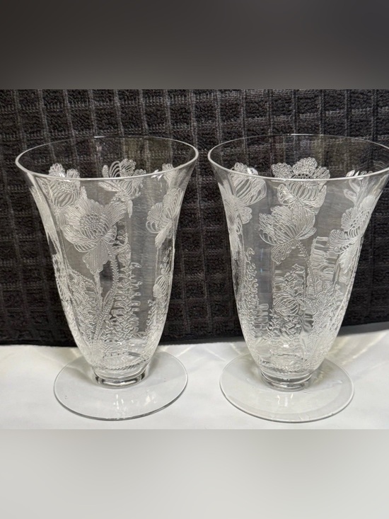 Cambridge Glass Other - 1930 Cambridge Glass Etched Gloria Clear
Footed Tumbler Floral Stem 3130 RARE